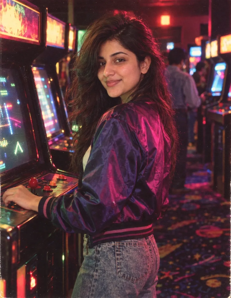 Neon Glow Video Arcade Portrait: a 1980s-style edit made with this prompt