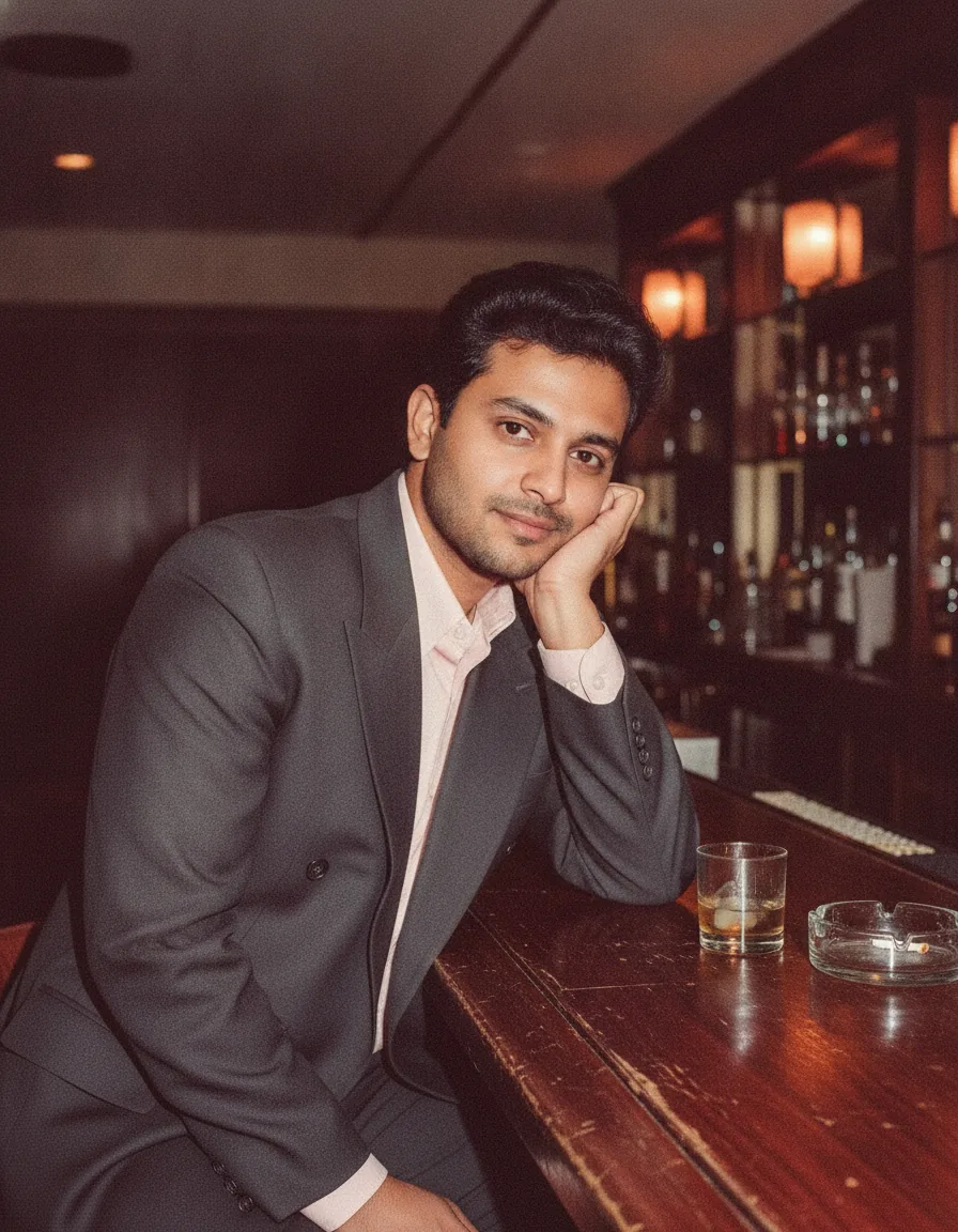 Lounge Bar Counter Candid: a 1980s-style edit made with this prompt