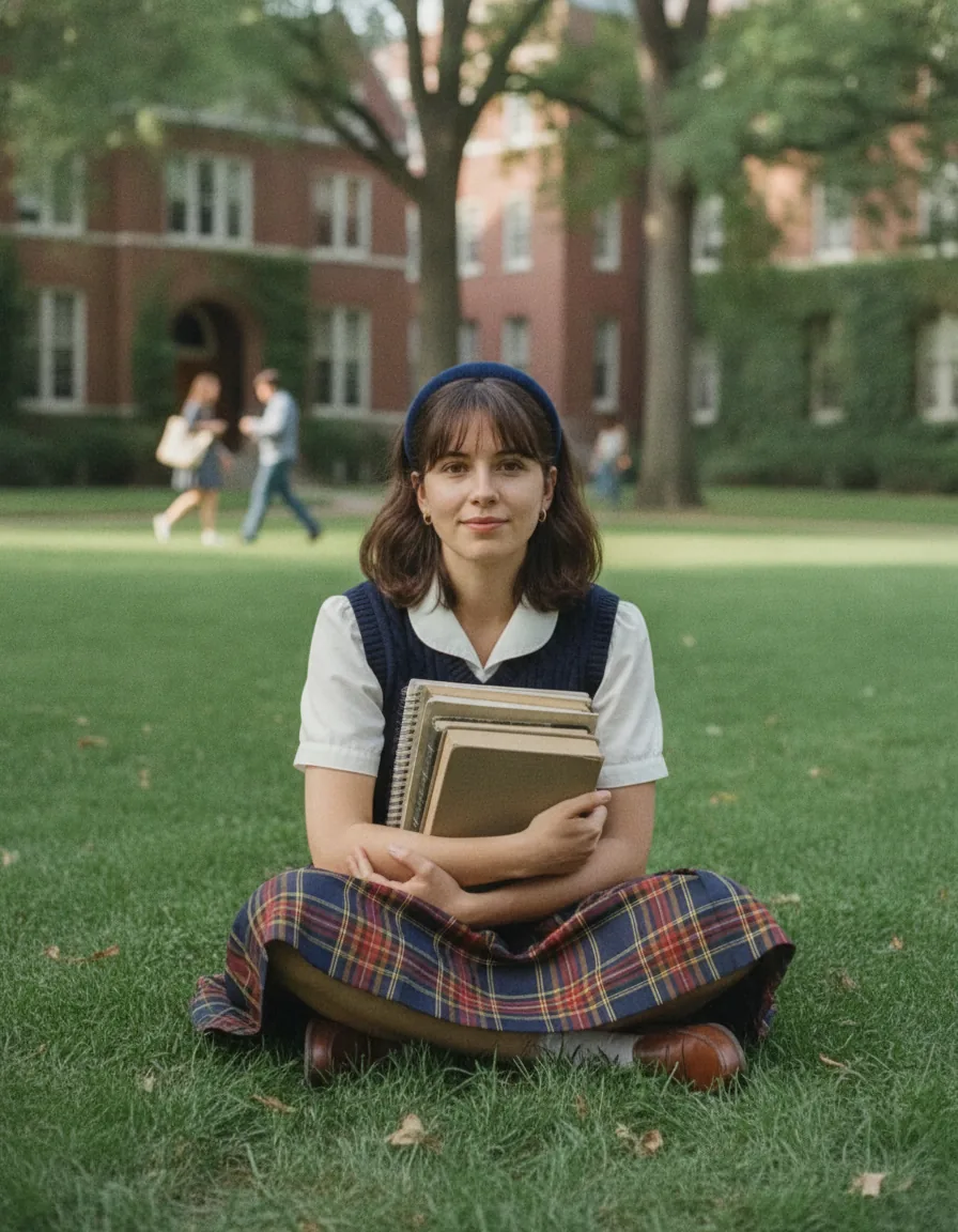 Campus Lawn College Girl: a 1980s-style edit made with this prompt