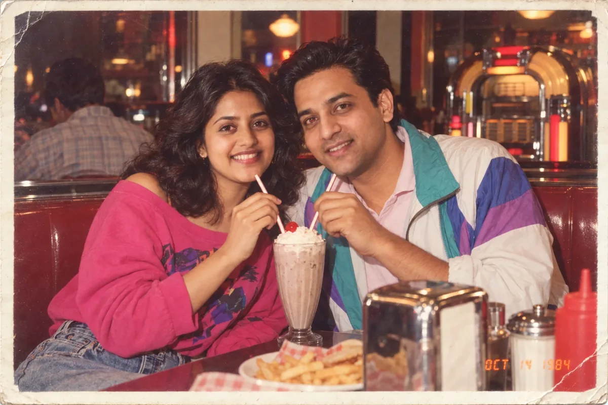 Diner Date Night Couple: a 1980s-style edit made with this prompt