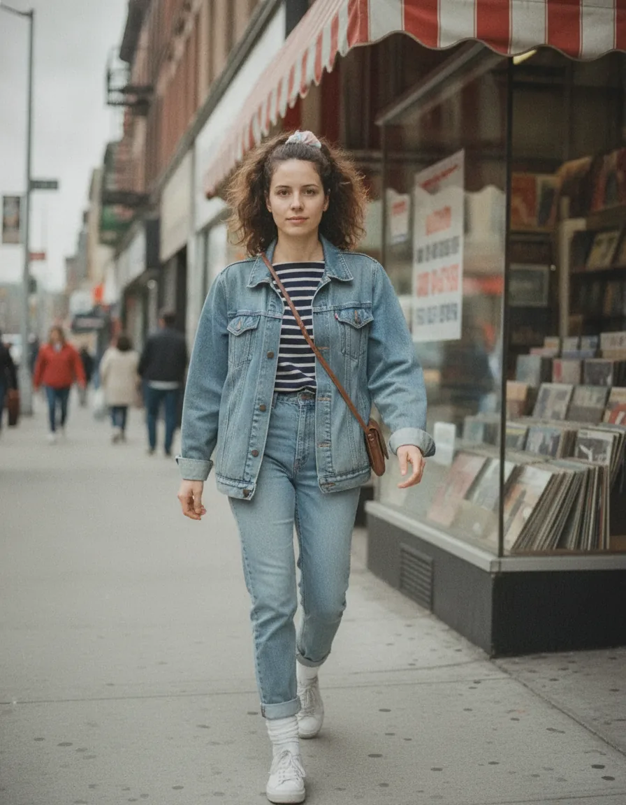 Denim Street Style Snapshot: a 1980s-style edit made with this prompt