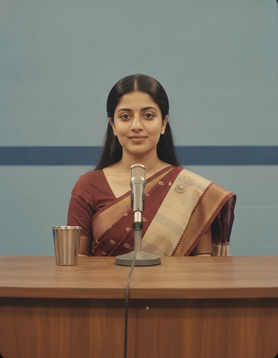 Doordarshan Era TV Studio Portrait: a 1980s-style edit made with this prompt