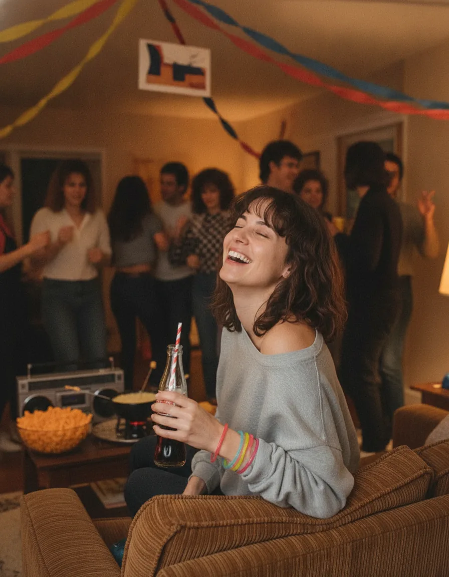 Living Room House Party Flash: a 1980s-style edit made with this prompt
