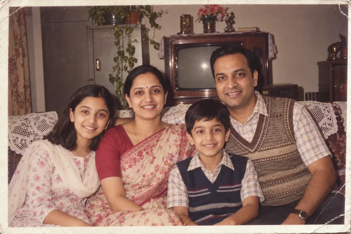 Indian Family Album Snapshot: a 1980s-style edit made with this prompt