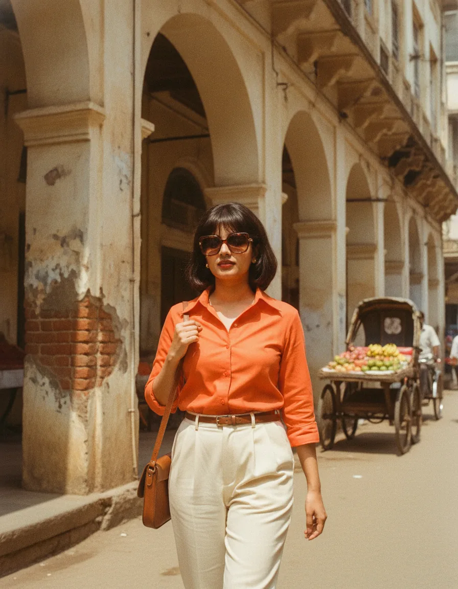 Old City Fashion Street Portrait: a 1980s-style edit made with this prompt