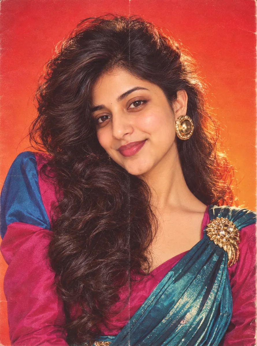 Indian Film Magazine Cover Portrait: a 1980s-style edit made with this prompt