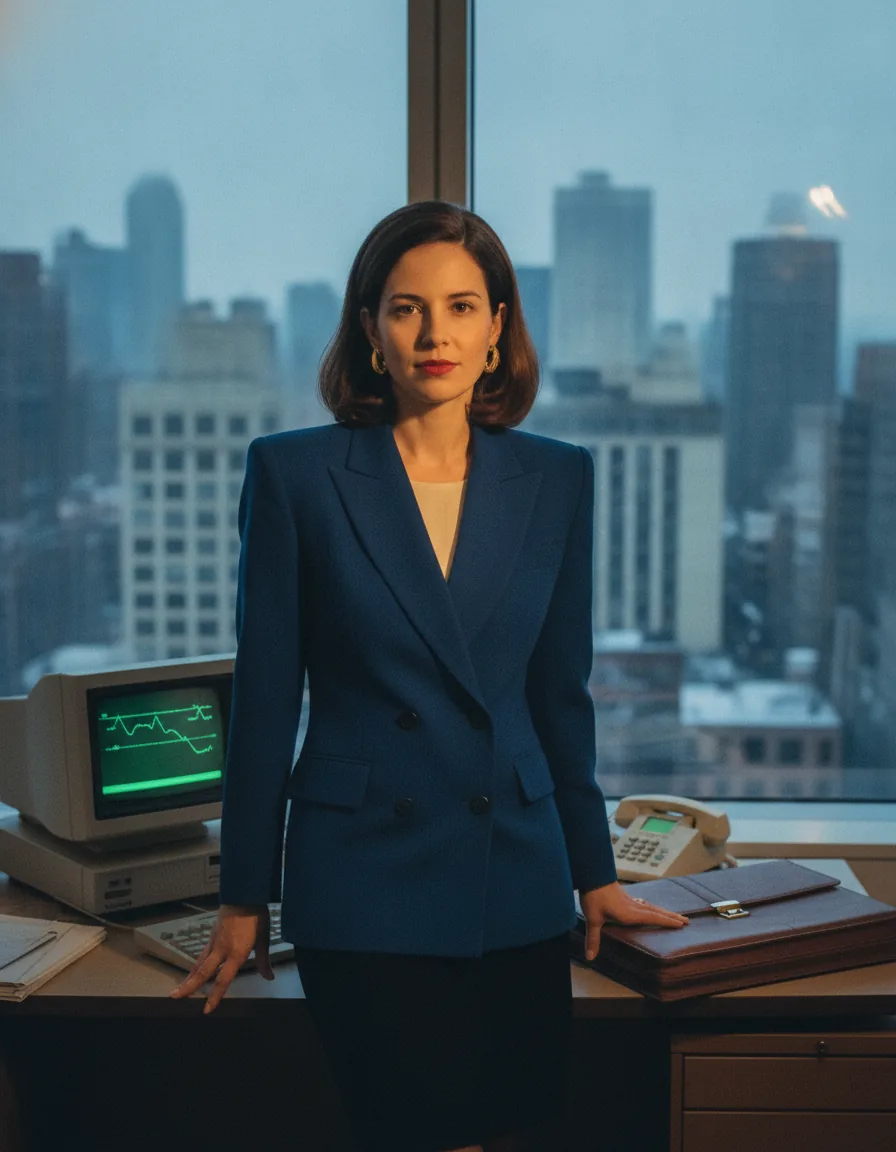 Power Suit Businesswoman: a 1980s-style edit made with this prompt