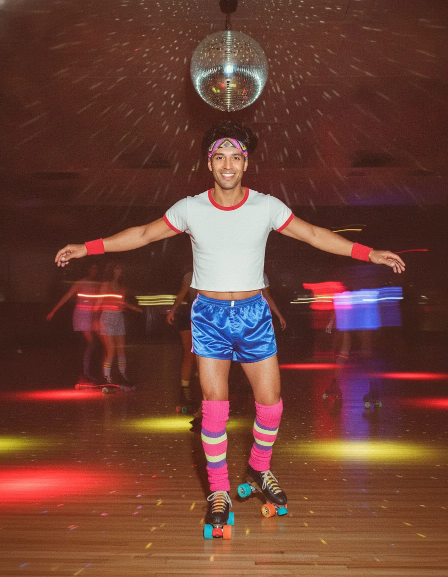 Roller Rink Disco Night: a 1980s-style edit made with this prompt