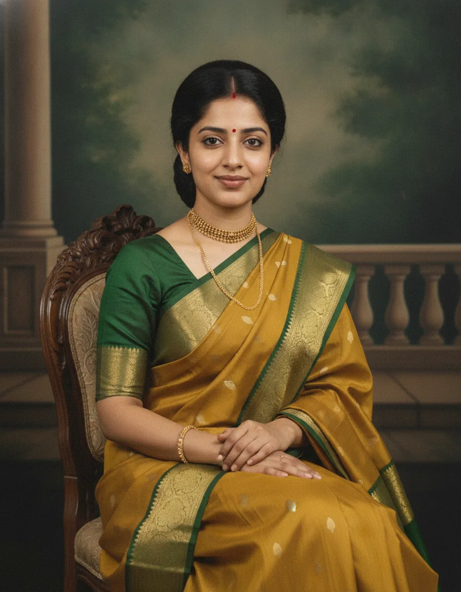 Silk Saree Studio Portrait: a 1980s-style edit made with this prompt
