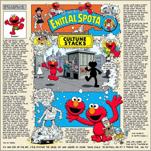 Red Puppet Comic Book Page: example image made with this AI prompt