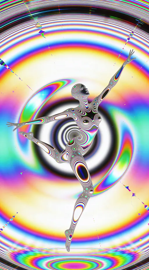 Moire Rainbow Leaping Dancer: example image made with this AI prompt