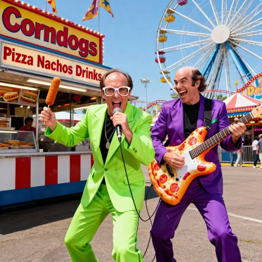 Fairground Neon Suit Duo: example image made with this AI prompt