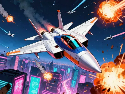 Anime Fighter Jet Over Neon City: example image made with this AI prompt