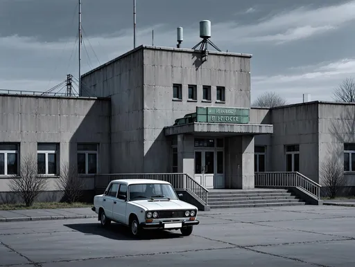 Soviet Police Station With Lada: example image made with this AI prompt