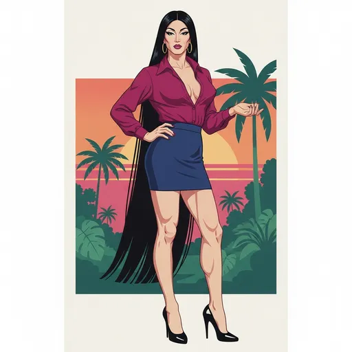 Nagel-Style Drag Queen Tropical Pinup: example image made with this AI prompt