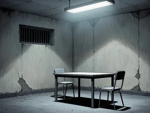 Soviet Police Interrogation Room: example image made with this AI prompt