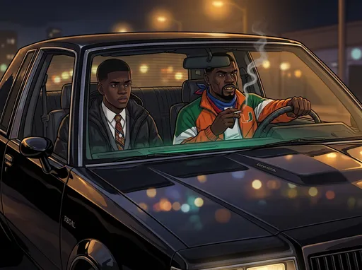 Night Ride in Black Buick Regal: example image made with this AI prompt