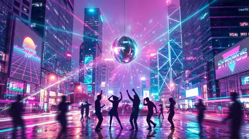 Synthwave Street Disco Party: example image made with this AI prompt