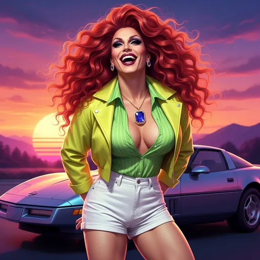 Drag Glamour Sunset Sports Car: example image made with this AI prompt