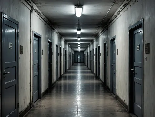 1980s photo prompt example: Soviet Police Station Corridor