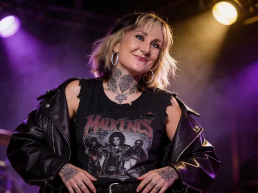 Tattooed Rocker on a Purple Stage: example image made with this AI prompt