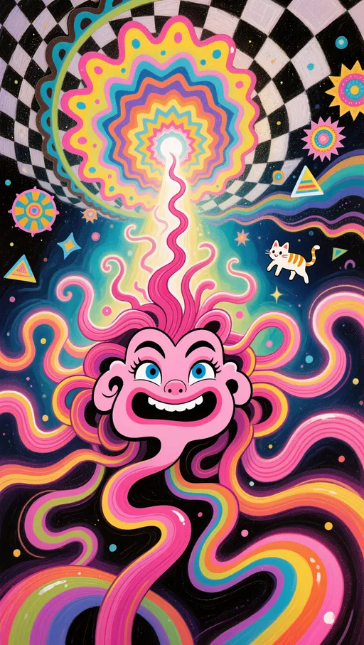 Psychedelic Pink-Haired Cartoon Trip: example image made with this AI prompt