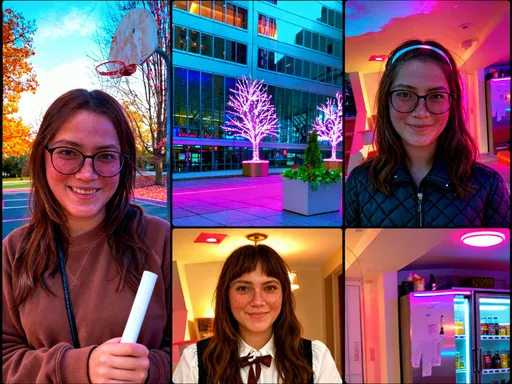 Neon Small-Town Selfie Collage: example image made with this AI prompt