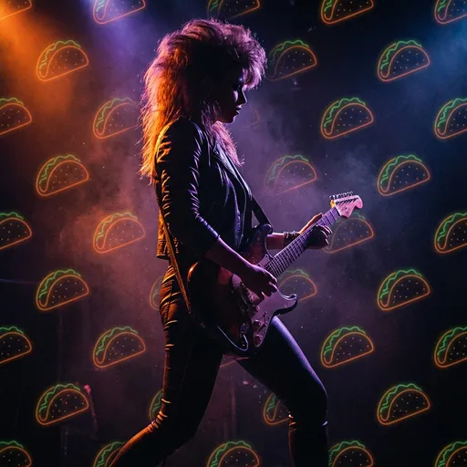Rock Guitarist Neon Taco Stage: example image made with this AI prompt