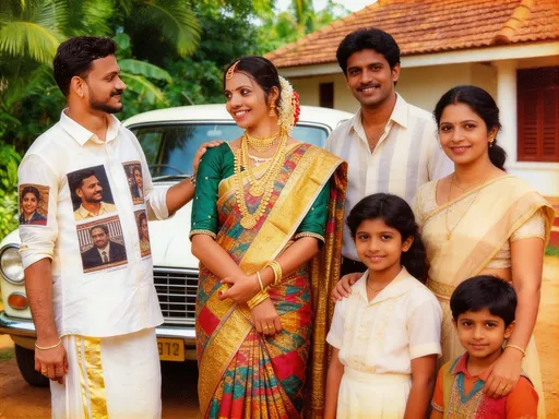 Kerala Family with Vintage Car: example image made with this AI prompt