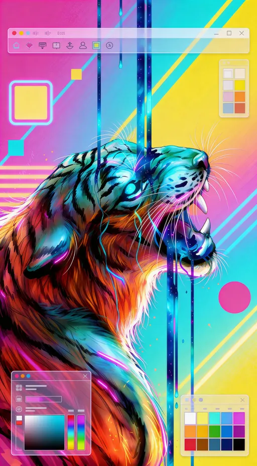 Neon Tiger Design App Illustration: example image made with this AI prompt
